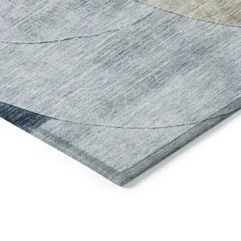 10' X 14' Sky Blue Brown And Beige Geometric Washable Indoor Outdoor Area Rug