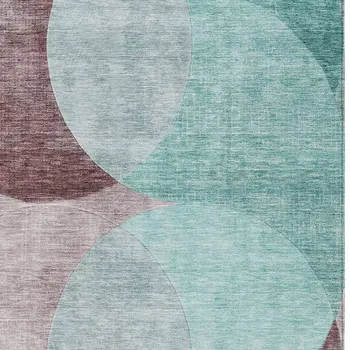 3' X 5' Teal Blue Brown And Beige Geometric Washable Indoor Outdoor Area Rug