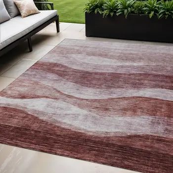 5' X 8' Blush And Brown Abstract Washable Indoor Outdoor Area Rug