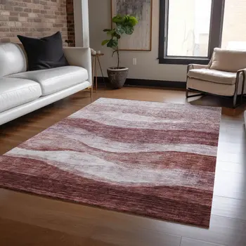 5' X 8' Blush And Brown Abstract Washable Indoor Outdoor Area Rug
