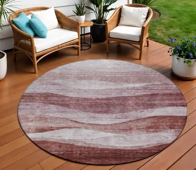 8' Blush And Brown Round Abstract Washable Indoor Outdoor Area Rug