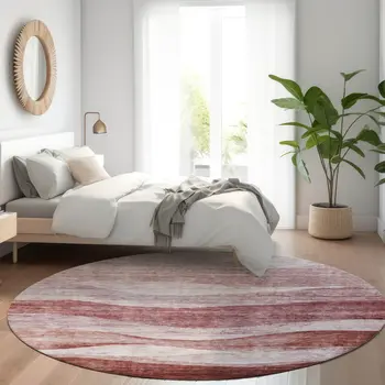 8' Blush And Brown Round Abstract Washable Indoor Outdoor Area Rug