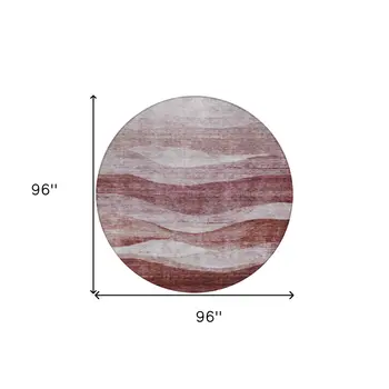 8' Blush And Brown Round Abstract Washable Indoor Outdoor Area Rug