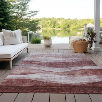 10' X 14' Blush And Brown Abstract Washable Indoor Outdoor Area Rug