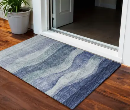 3' X 5' Light Blue And Dark Blue Abstract Washable Indoor Outdoor Area Rug