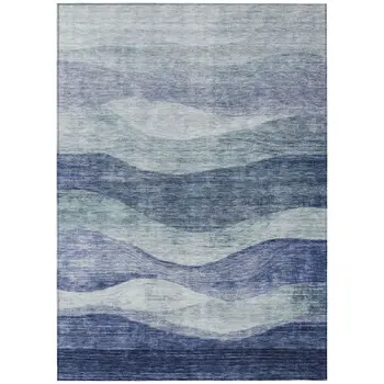 3' X 5' Light Blue And Dark Blue Abstract Washable Indoor Outdoor Area Rug