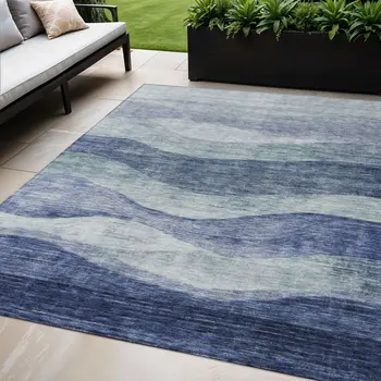 5' X 8' Light Blue And Dark Blue Abstract Washable Indoor Outdoor Area Rug