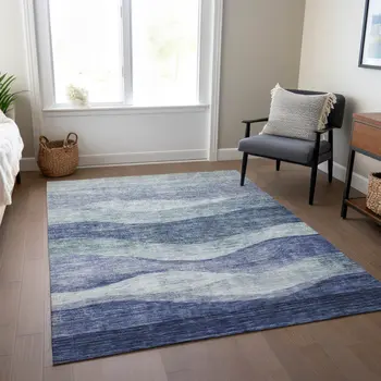 9' X 12' Light Blue And Dark Blue Abstract Washable Indoor Outdoor Area Rug