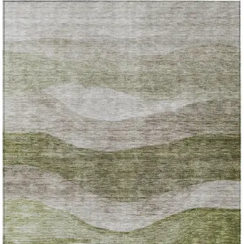3' X 5' Green And Beige Abstract Washable Indoor Outdoor Area Rug