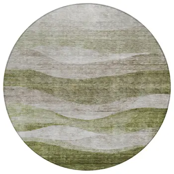 8' Green And Beige Round Abstract Washable Indoor Outdoor Area Rug
