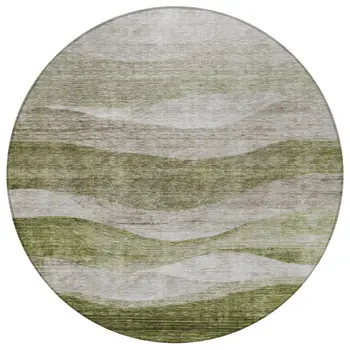 8' Green And Beige Round Abstract Washable Indoor Outdoor Area Rug