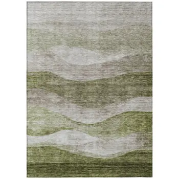 10' X 14' Green And Beige Abstract Washable Indoor Outdoor Area Rug