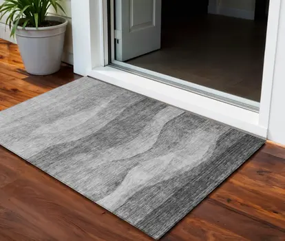 3' X 5' Gray And Charcoal Abstract Washable Indoor Outdoor Area Rug