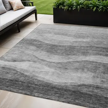 5' X 8' Gray And Charcoal Abstract Washable Indoor Outdoor Area Rug