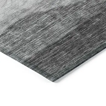 8' Gray And Charcoal Round Abstract Washable Indoor Outdoor Area Rug