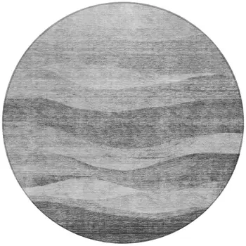 8' Gray And Charcoal Round Abstract Washable Indoor Outdoor Area Rug