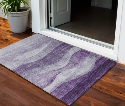 3' X 5' Lavender And Purple Abstract Washable Indoor Outdoor Area Rug