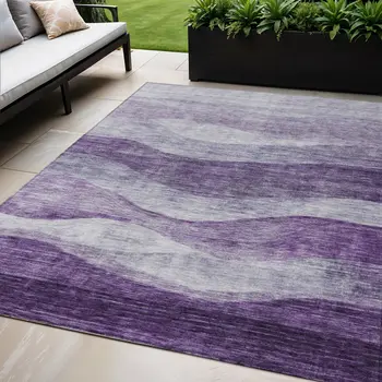 5' X 8' Lavender And Purple Abstract Washable Indoor Outdoor Area Rug