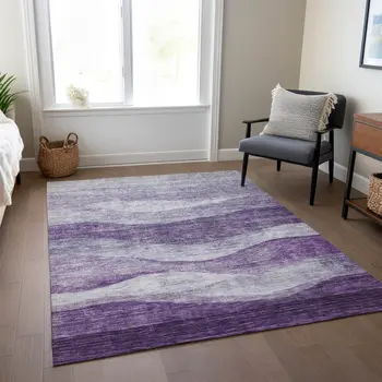 5' X 8' Lavender And Purple Abstract Washable Indoor Outdoor Area Rug