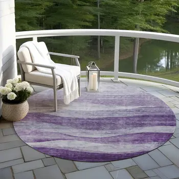 8' Lavender And Purple Round Abstract Washable Indoor Outdoor Area Rug