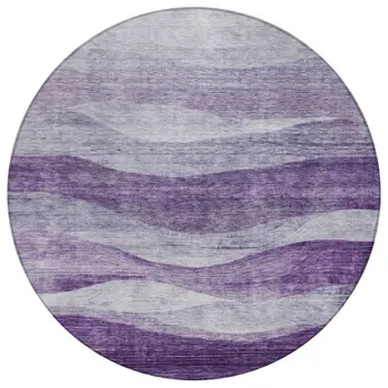 8' Lavender And Purple Round Abstract Washable Indoor Outdoor Area Rug