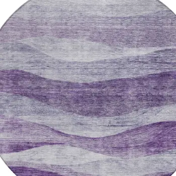 8' Lavender And Purple Round Abstract Washable Indoor Outdoor Area Rug