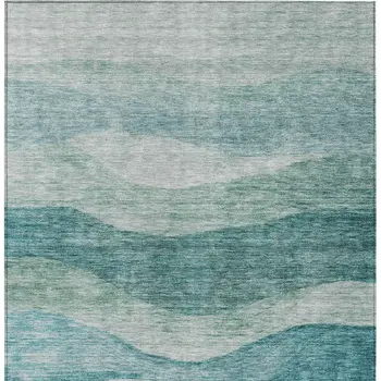3' X 5' Teal Blue And Aqua Abstract Washable Indoor Outdoor Area Rug