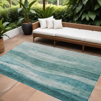 8' X 10' Teal Blue And Aqua Abstract Washable Indoor Outdoor Area Rug