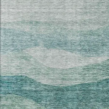 9' X 12' Teal Blue And Aqua Abstract Washable Indoor Outdoor Area Rug