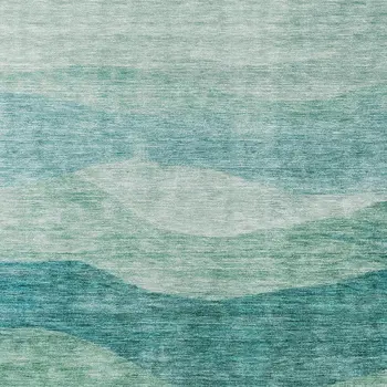 10' X 14' Teal Blue And Aqua Abstract Washable Indoor Outdoor Area Rug