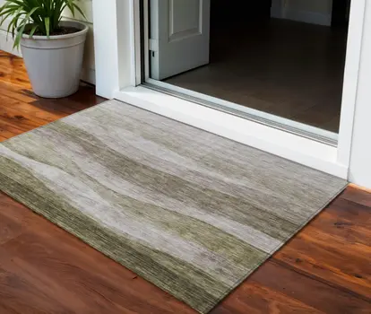 3' X 5' Taupe And Beige Abstract Washable Indoor Outdoor Area Rug
