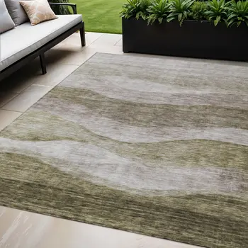 5' X 8' Taupe And Beige Abstract Washable Indoor Outdoor Area Rug