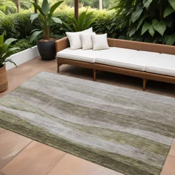 10' X 14' Taupe And Beige Abstract Washable Indoor Outdoor Area Rug