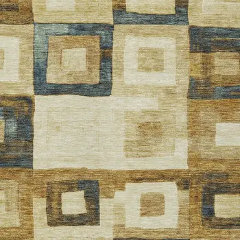 3' X 5' Beige Gold And Denim Blue Geometric Washable Indoor Outdoor Area Rug