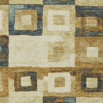8' X 10' Beige Gold And Denim Blue Geometric Washable Indoor Outdoor Area Rug