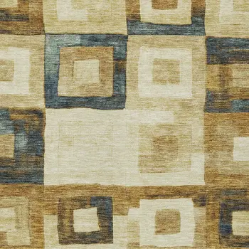 10' X 14' Beige Gold And Denim Blue Geometric Washable Indoor Outdoor Area Rug