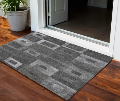 3' X 5' Black And Gray Geometric Washable Indoor Outdoor Area Rug