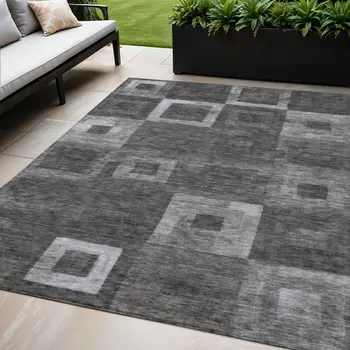5' X 8' Black And Gray Geometric Washable Indoor Outdoor Area Rug