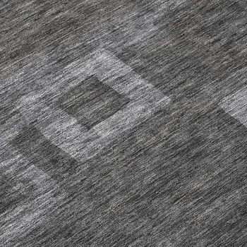 8' Black And Gray Round Geometric Washable Indoor Outdoor Area Rug