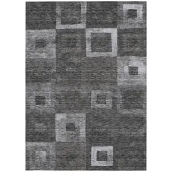 8' X 10' Black And Gray Geometric Washable Indoor Outdoor Area Rug