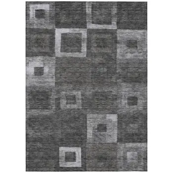 8' X 10' Black And Gray Geometric Washable Indoor Outdoor Area Rug