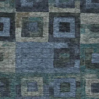 3' X 5' Blue Gray And Charcoal Geometric Washable Indoor Outdoor Area Rug