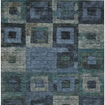 5' X 8' Blue Gray And Charcoal Geometric Washable Indoor Outdoor Area Rug