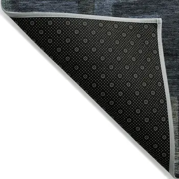 8' Blue Gray And Charcoal Round Geometric Washable Indoor Outdoor Area Rug