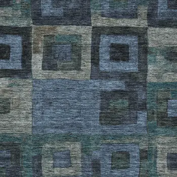 8' X 10' Blue Gray And Charcoal Geometric Washable Indoor Outdoor Area Rug
