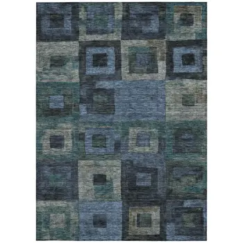 9' X 12' Blue Gray And Charcoal Geometric Washable Indoor Outdoor Area Rug