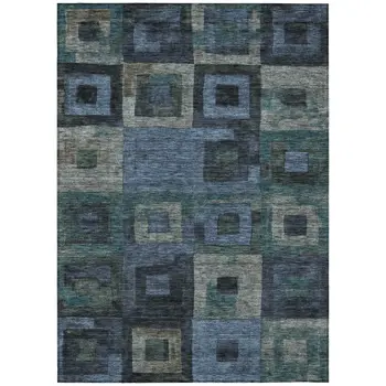 9' X 12' Blue Gray And Charcoal Geometric Washable Indoor Outdoor Area Rug