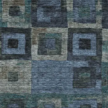 9' X 12' Blue Gray And Charcoal Geometric Washable Indoor Outdoor Area Rug
