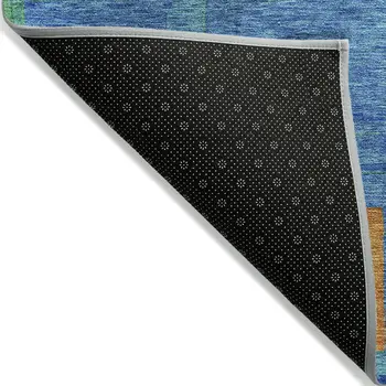 8' X 10' Denim Blue Green And Copper Geometric Washable Indoor Outdoor Area Rug