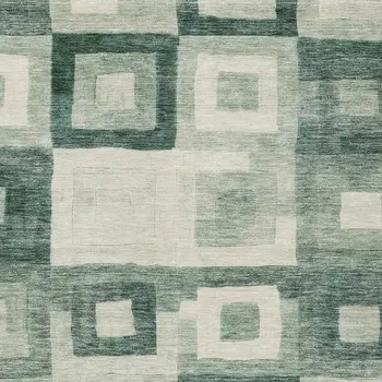 5' X 8' Green And Ivory Geometric Washable Indoor Outdoor Area Rug